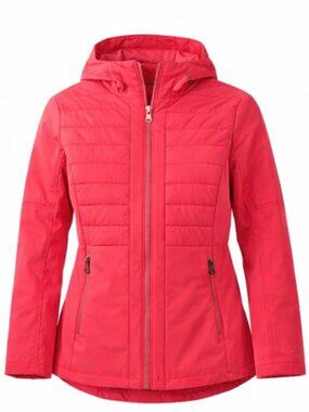 Nautica Women’s Softshell Puffer Jacket Pink L Stretch, Warm, Detachable Hood